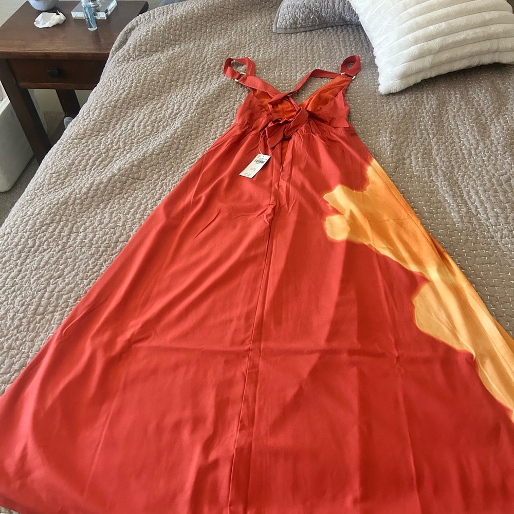 Vibrant Orange Red Floral Maxi Dress NWT pd 160.. Abercrombie and Fitch - Picture 4 of 4